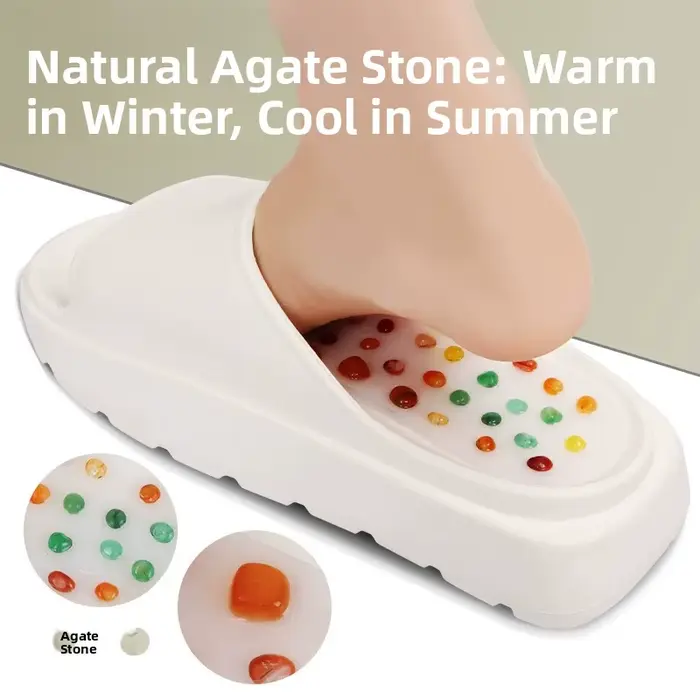 Nouvelles Pantoufles de Massage en Pierre d'Agate Naturelle 2025 – Sabots Polyvalents pour la Thérapie des Points
