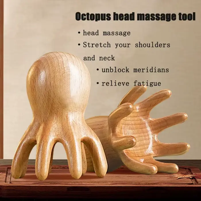 Peigne de massage en bois de hêtre Octopus pour le dos et le corps