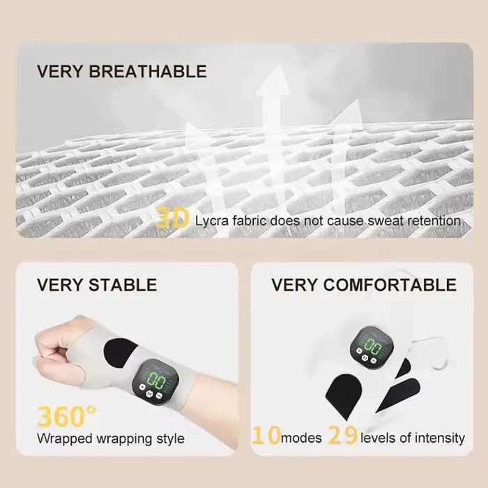 Masseur électrique de poignet et de main sans fil, 10 modes de Massage par Vibration, 29 niveaux de 