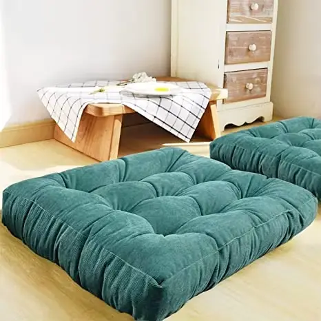 Grand coussin de sol carré en velours côtelé capitonné pour adultes et enfants, coussin de chaise po