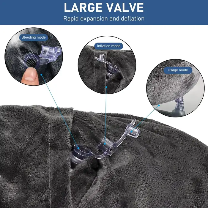 Oreiller de voyage gonflable avec housse en velours doux et sac de transport