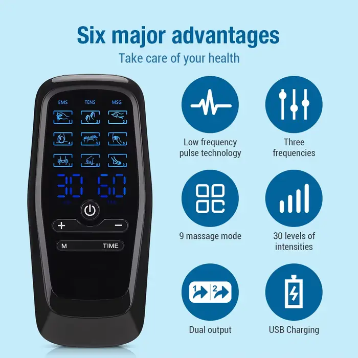 Appareil de massage numérique TENS EMS avec 9 modes et 30 niveaux
