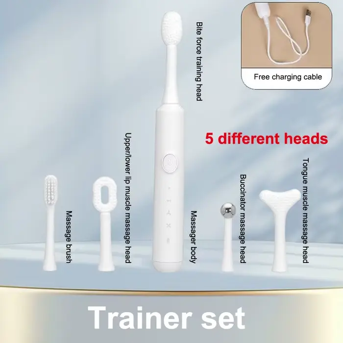 Appareil de rééducation musculaire de la langue électrique, outils de massage pour l'entraînement des muscles de la bouche et de la langue avec têtes de massage interchangeables.