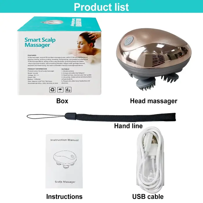 Mini Machine de Massage de tête en Silicone pour cuir chevelu, aspiration magnétique, charge d'épaul