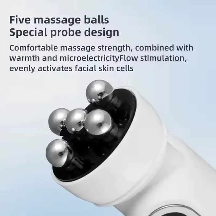 Rouleau de massage facial chauffant EMS avec LED, photothérapie et massage rotatif pour la réduction des pores et des ridules