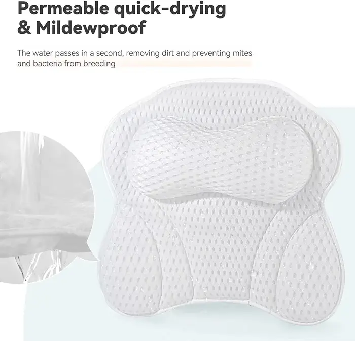 Oreiller de baignoire pour baignoire, oreiller de bain pour soutien du cou et du dos avec ventouses fortes, oreiller de bain spa doux
