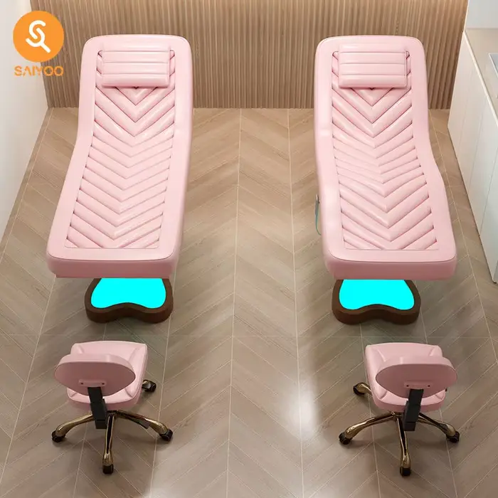 Lit de massage spa pour salon de beauté électrique rose avec 3 moteurs et base lumineuse LED