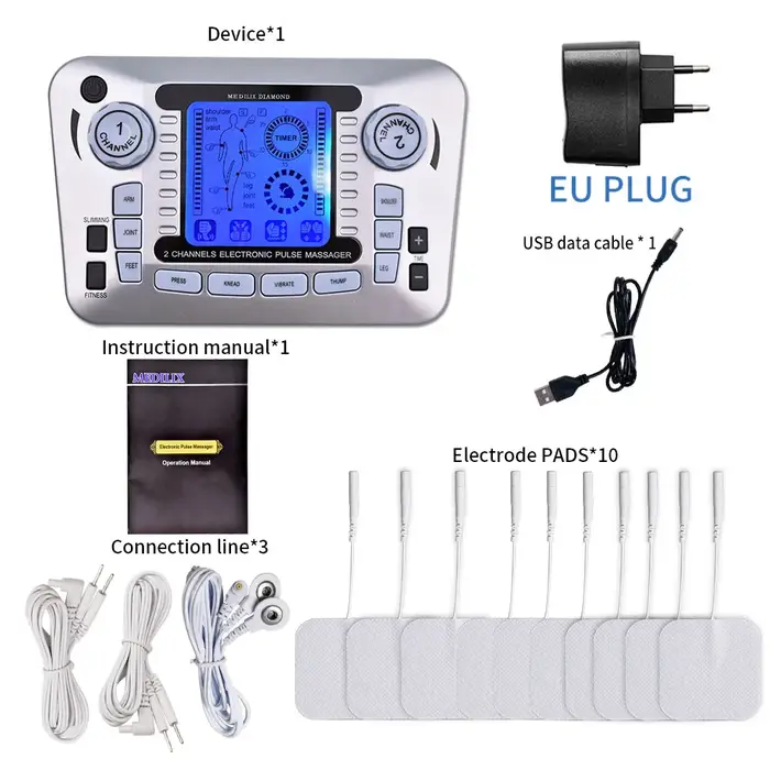 Électrostimulateur TENS EMS masseur Stimulation musculaire électrique 12 Modes dispositif de physiothérapie basse fréquence traitement de Relaxation