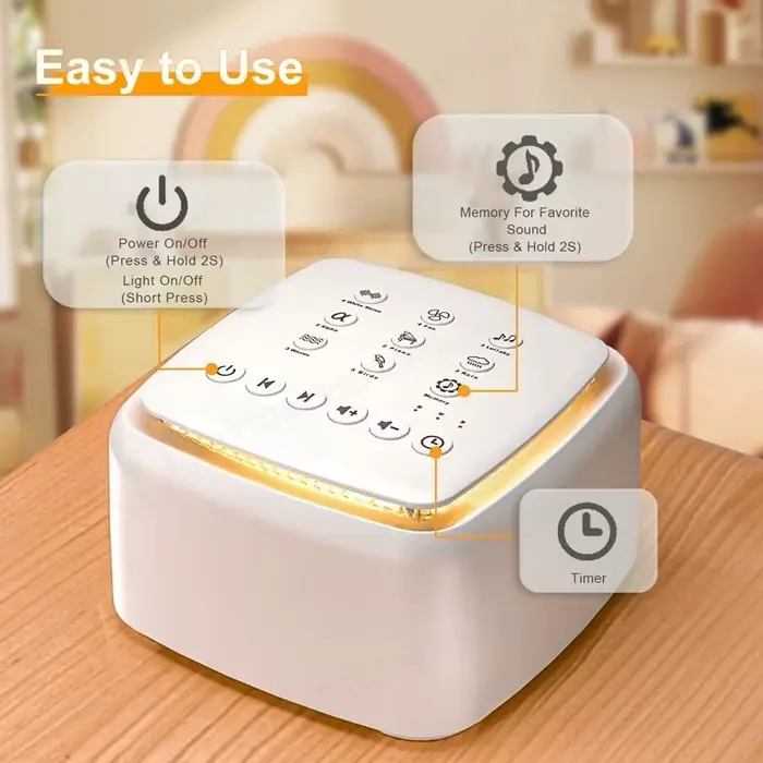Machine à bruit blanc rechargeable avec 30 sons apaisants et lumière chaude pour un meilleur sommeil