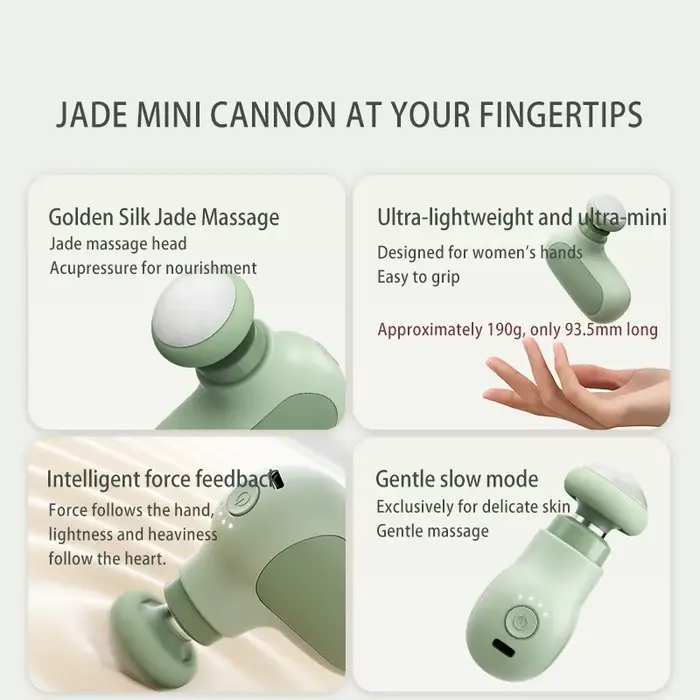 Mini pistolet de massage pour femmes – Masseur musculaire portable ultra-léger (190 g) avec tête en jade