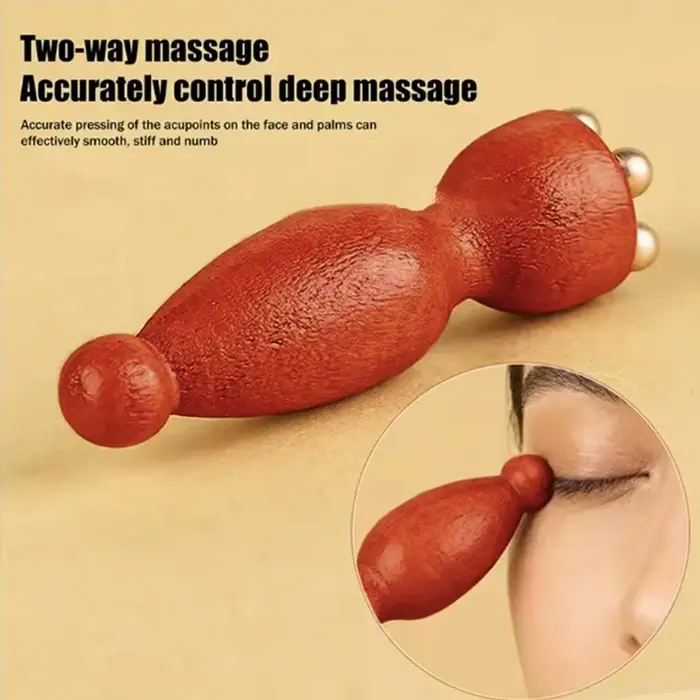 Masseur facial, outil de beauté Gua Sha en forme de graine de lotus avec perles en laiton et bois de rose