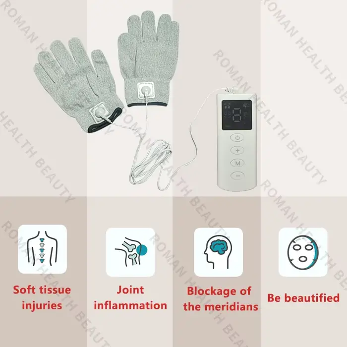 Gant de Massage EMS TENS en Fiber d'argent conducteur sans fil
