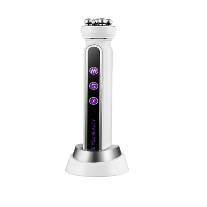 Rouleau de massage facial chauffant EMS avec LED, photothérapie et massage rotatif pour la réduction des pores et des ridules