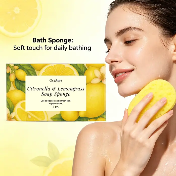 Éponge de bain exfoliante à la citronnelle et au citron pour le contrôle du sébum