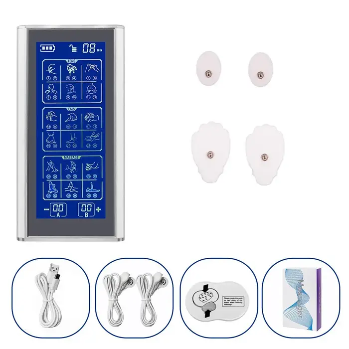 Appareil TENS EMS, stimulateur musculaire pour la récupération et le soulagement de la douleur - Masseur compact pour la maison avec kit de coussinets électrodes