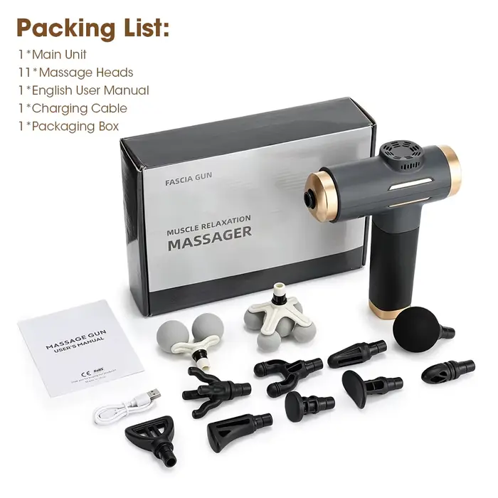 Pistolet de massage à percussion 24W 3200 tr/min, masseur tissulaire profond 8 mm, 99 vitesses, 11 t