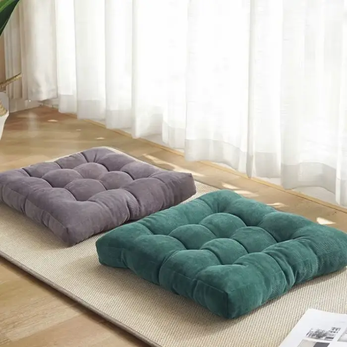 Grand coussin de sol carré en velours côtelé capitonné pour adultes et enfants