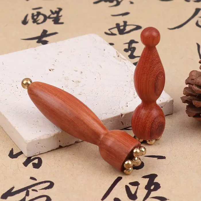 Pépine de Lotus portative beauté professionnelle en laiton et palissandre Gua Sha outil de Relaxation des yeux méridiens de taches Massage des points d'acupuncture