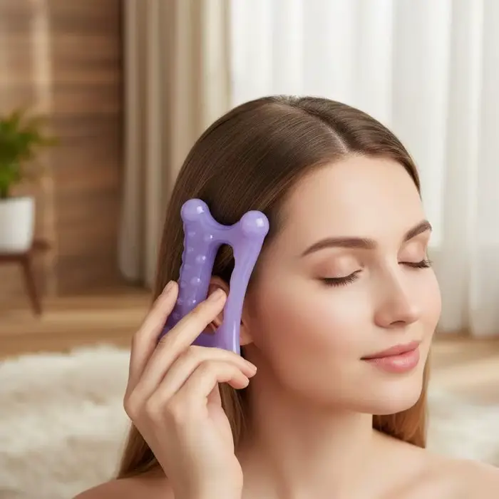 Planche Gua Sha en résine avec points texturés et bords lisses