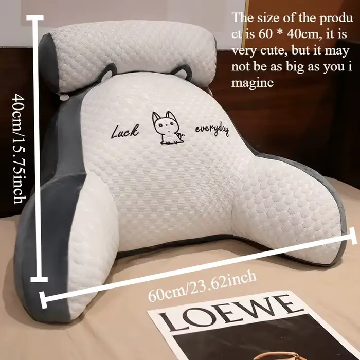 Coussin de lecture pour lire au lit en position assise avec accoudoirs - Gris matelassé
