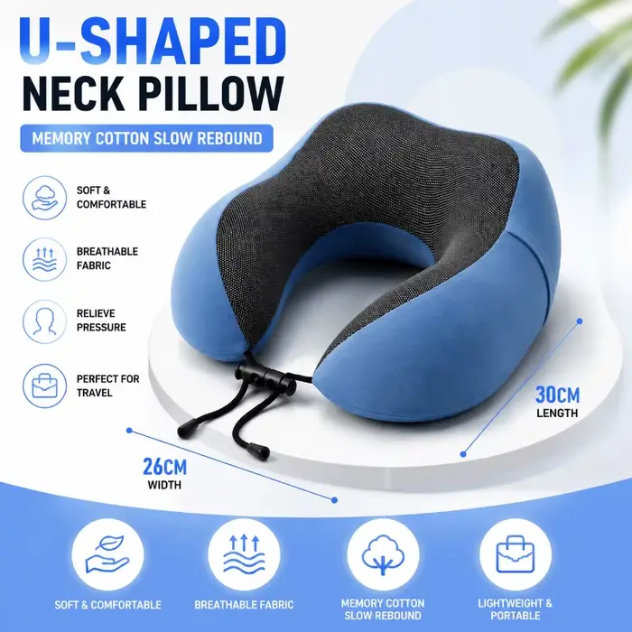 Oreiller cervical en mousse à mémoire de forme, coussin de voyage en forme de U doux pour soutenir le cou en avion