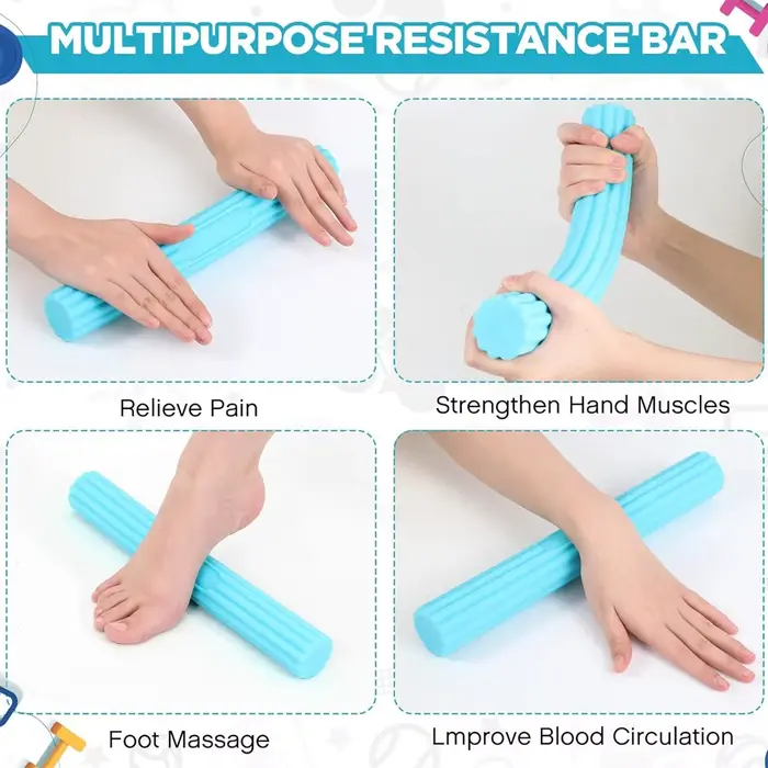 Barre de résistance Flex Therapy - Soulage la douleur tendinite et améliore la force de préhension - Matériau flexible antidérapant - Exerciseur de poignet