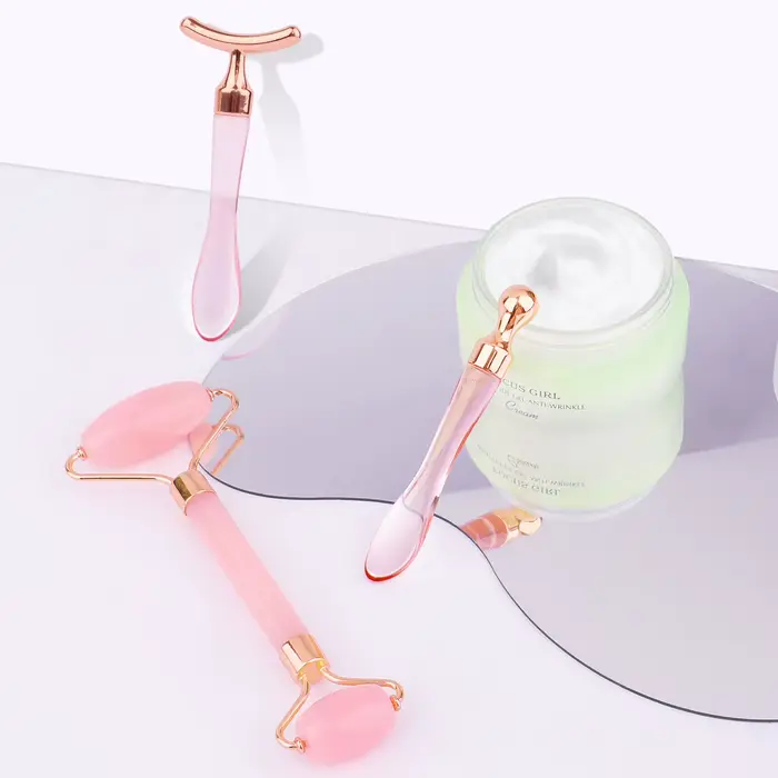 Ensemble de 3 rouleaux de massage double tête et crème contour des yeux pour aider à lifter la peau 
