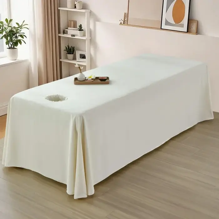 Lit SPA couverture complète jupe blanche pour Salon de beauté Table de Massage drap couvre-lit