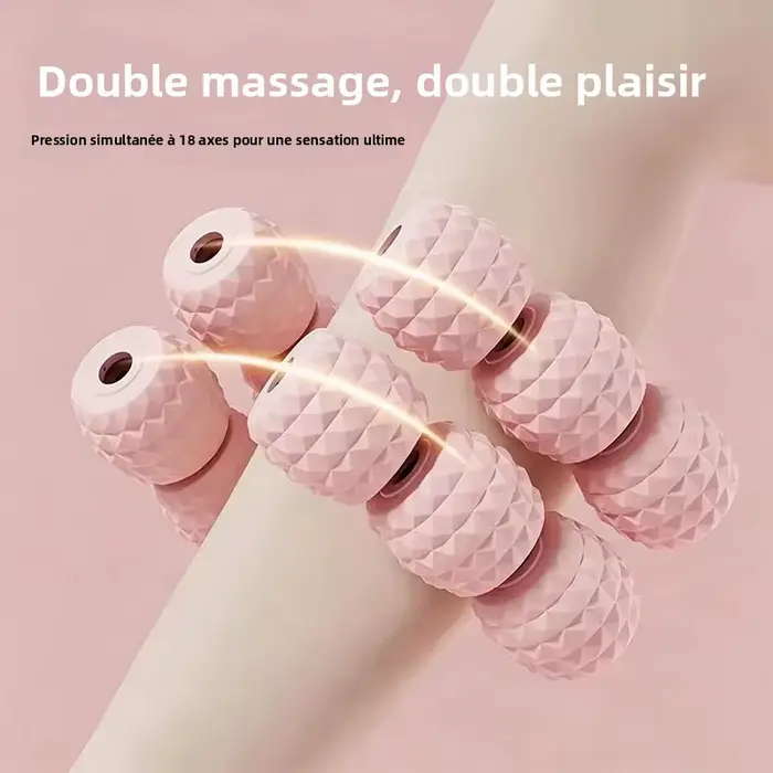 Rouleau de massage ergonomique à 18 roues pour soulagement des tissus profonds