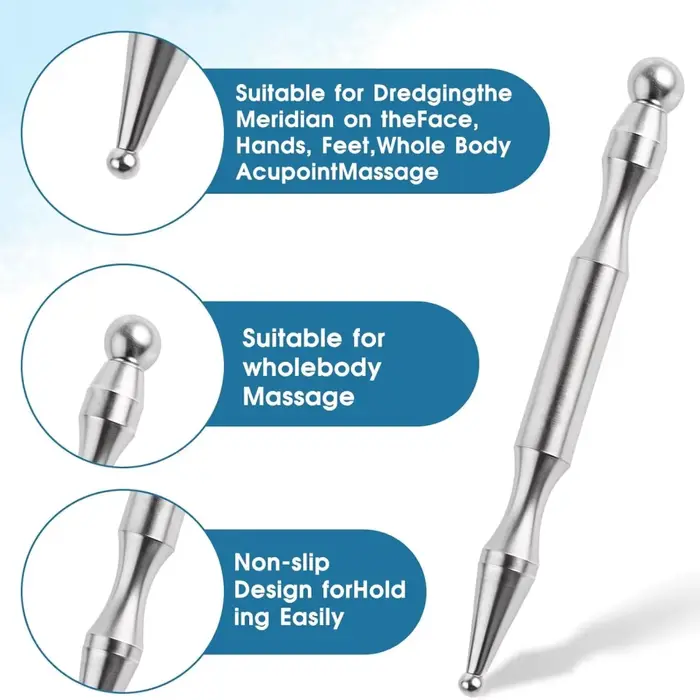 Stylo de massage double tête en acier inoxydable