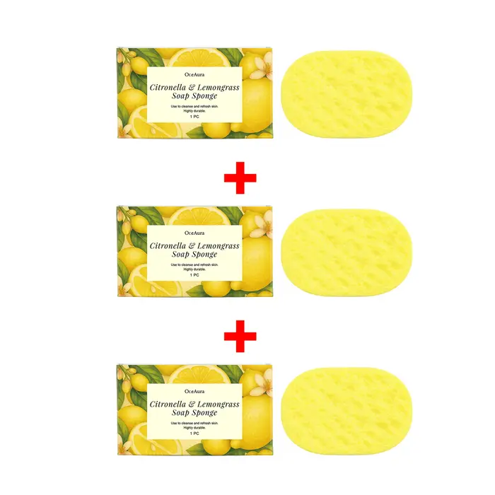 Éponge de bain exfoliante à la citronnelle et au citron pour le contrôle du sébum