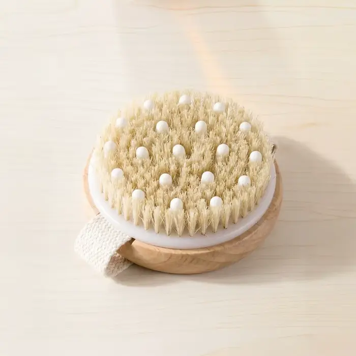 Brosse corporelle pour brossage à sec, élimine les peaux mortes avec des nœuds massants, poils natur