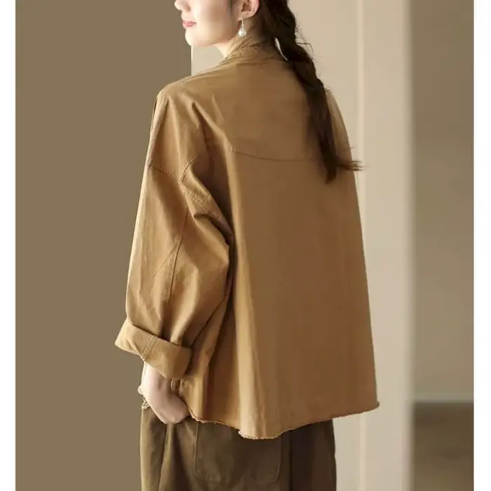 Vestes en coton à manches longues pour femmes, vêtements de travail monochromes, cardigans à simple