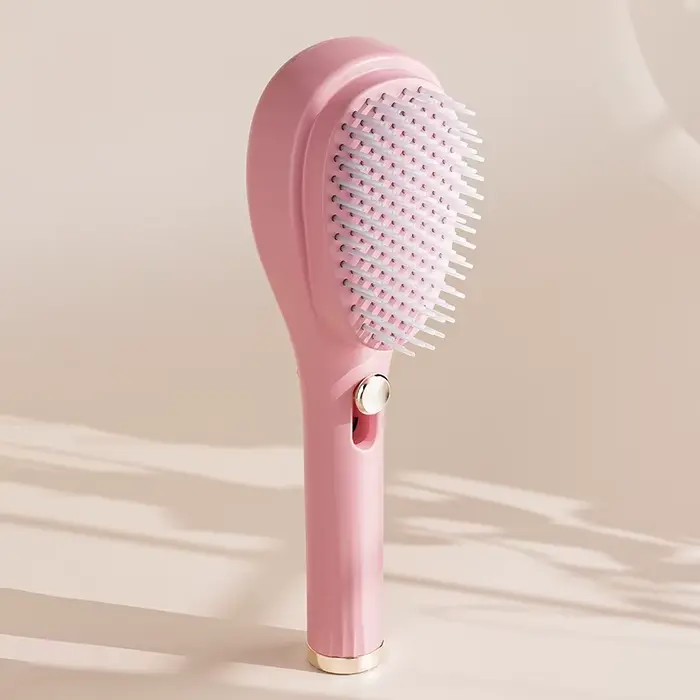 Peigne de massage double face, brosse démêlante autonettoyante à un bouton, dents flexibles et dense