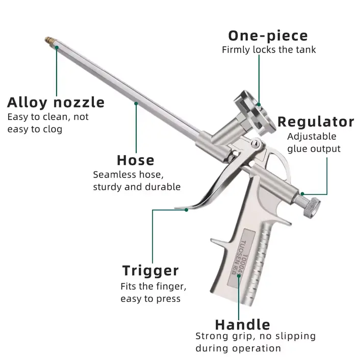 Pistolet professionnel en mousse de polyuréthane – Construction entièrement métallique pour une application précise de scellant et des projets de bricolage