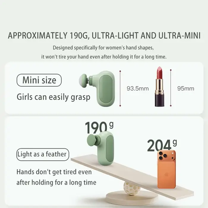 Mini pistolet de massage pour femmes – Masseur musculaire portable ultra-léger (190 g) avec tête en jade