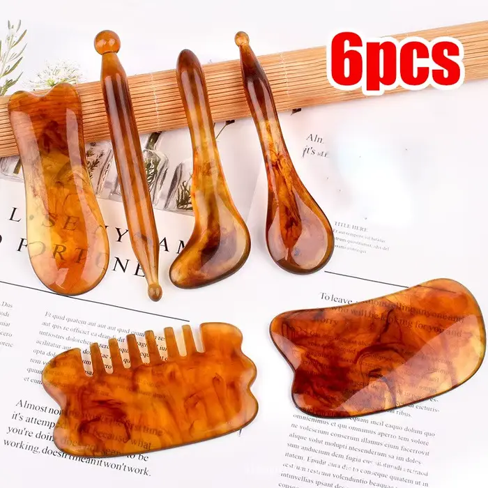 Résine GuaSha grattage SPA outil de Massage 6 en 1 Kit pour le visage cou bras corps jambes dos Gua Sha conseil point