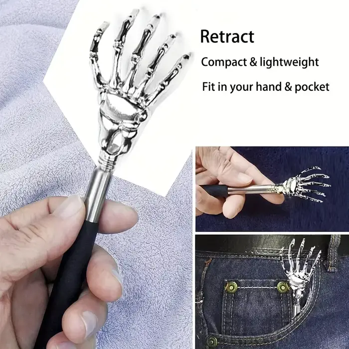Gratte-dos réglable en acier inoxydable avec griffe rétractable pour un massage portable et pratique