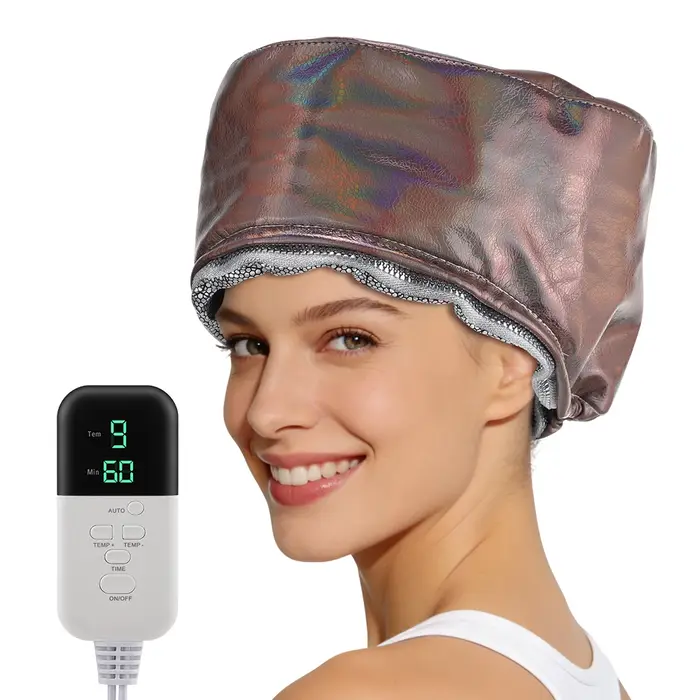 Bonnet chauffant électrique portable 9 niveaux pour soin capillaire profond – Masque nourrissant pour cheveux en PE épaissi