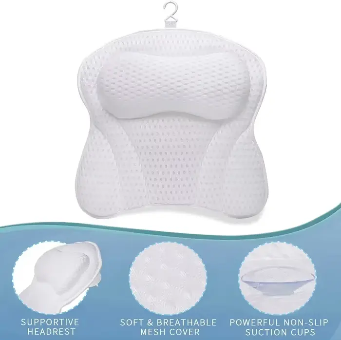Oreiller de baignoire pour baignoire, oreiller de bain pour soutien du cou et du dos avec ventouses fortes, oreiller de bain spa doux