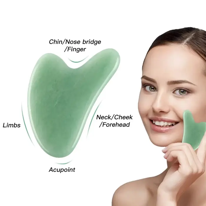 Masseur facial Gua Sha en jade naturel pour le contour lymphatique
