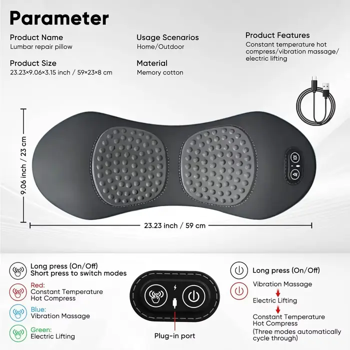 Masseur dorsal 3-en-1 avec chaleur et vibrations pour soulager les douleurs dorsales