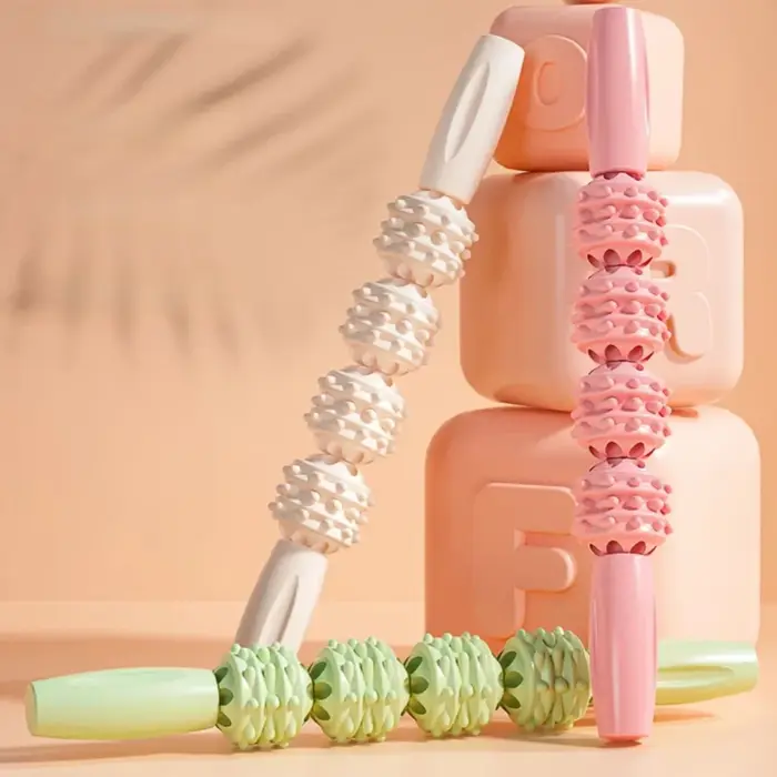 Bâton de massage à 4 rouleaux pointus, relaxant musculaire pour les jambes, rouleau de massage profond pour le corps entier, yoga et fitness