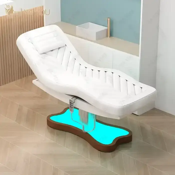 Lit de massage spa pour salon de beauté électrique rose avec 3 moteurs et base lumineuse LED