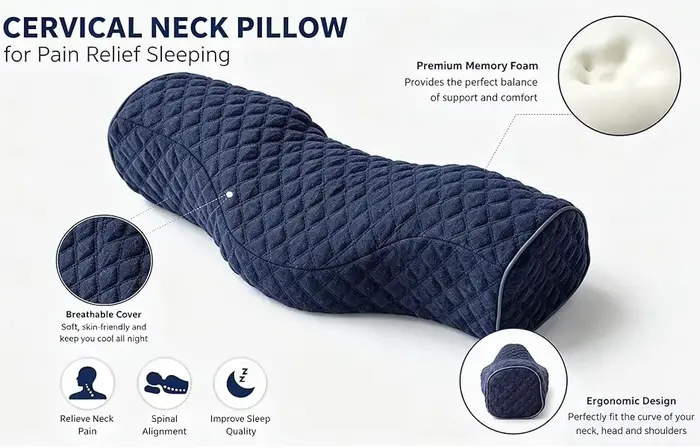 Oreiller cervical, oreiller ergonomique en mousse à mémoire de forme