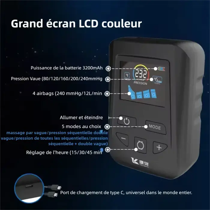 Appareil de massage des jambes par compression pneumatique