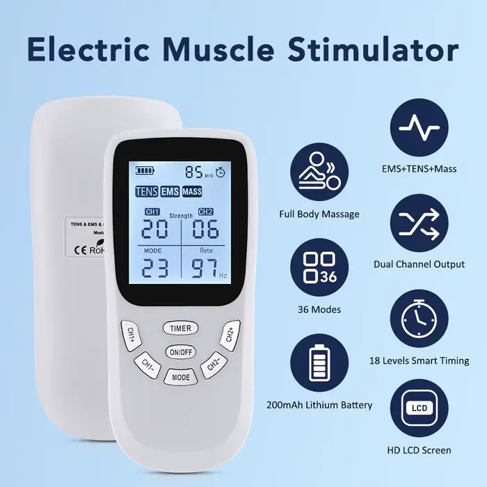 Stimulateur musculaire Tens 12 modes électrique EMS Acupuncture Massage corporel thérapie numérique Machine amincissante électrostimulateur