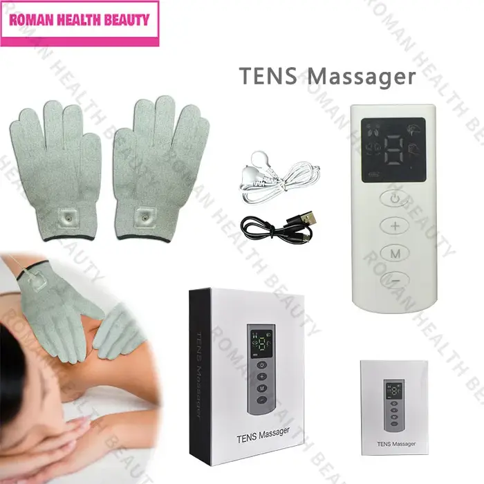 Gant de Massage EMS TENS en Fiber d'argent conducteur sans fil