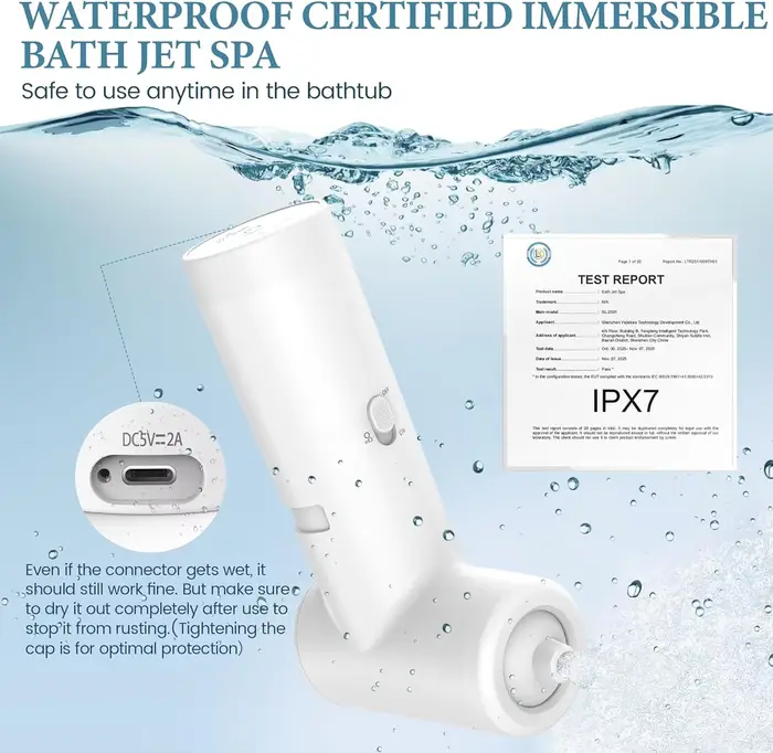 Jet de bain spa sans fil rechargeable, accessoire de baignoire 2-en-1 bulles et massage, spa domesti