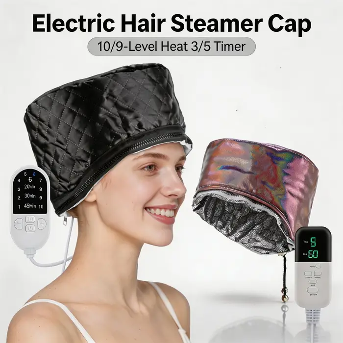 Bonnet chauffant électrique portable 9 niveaux pour soin capillaire profond – Masque nourrissant pour cheveux en PE épaissi